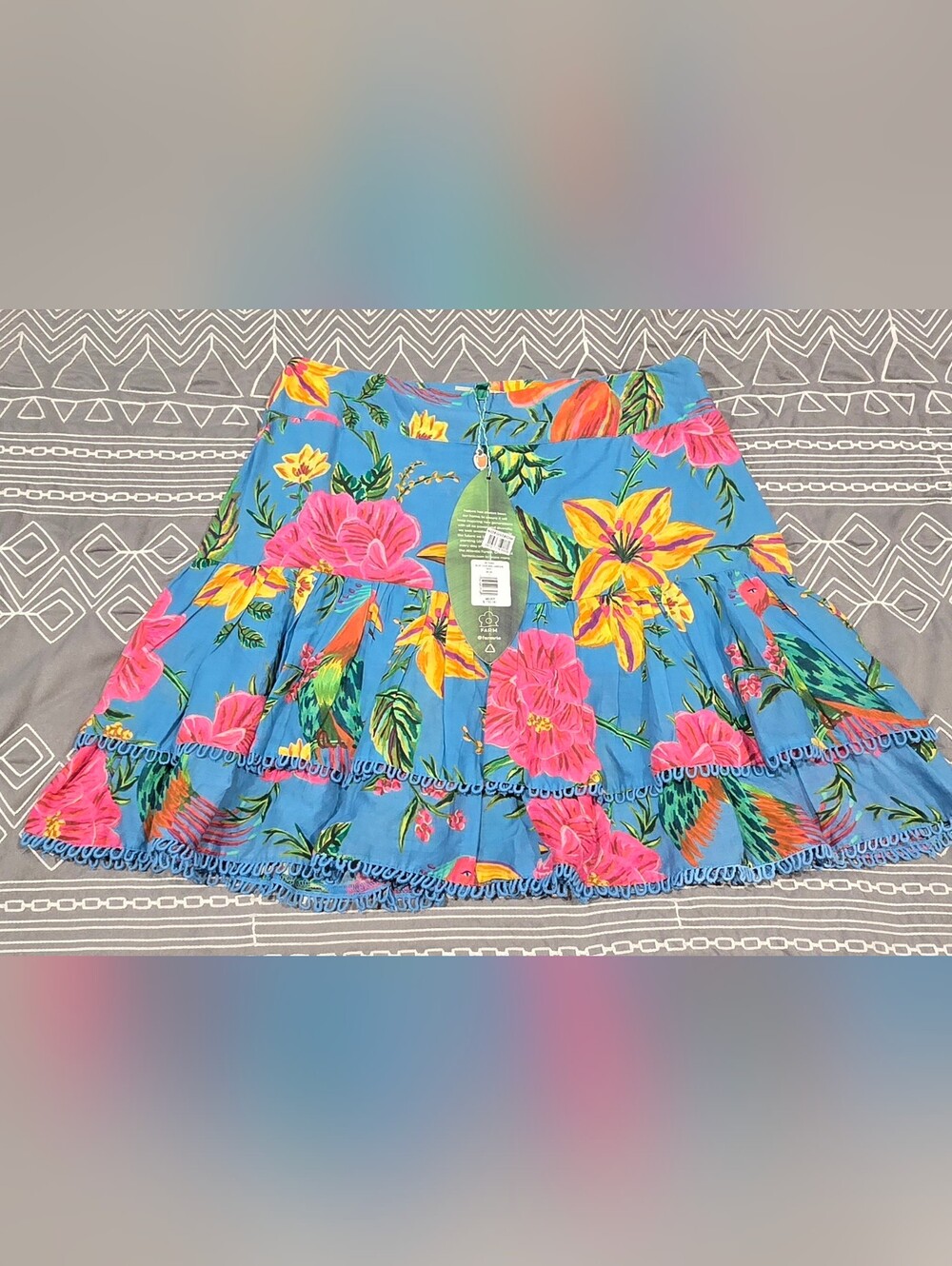 Farm Rio Blue Toucans Garden Skirt Size Small